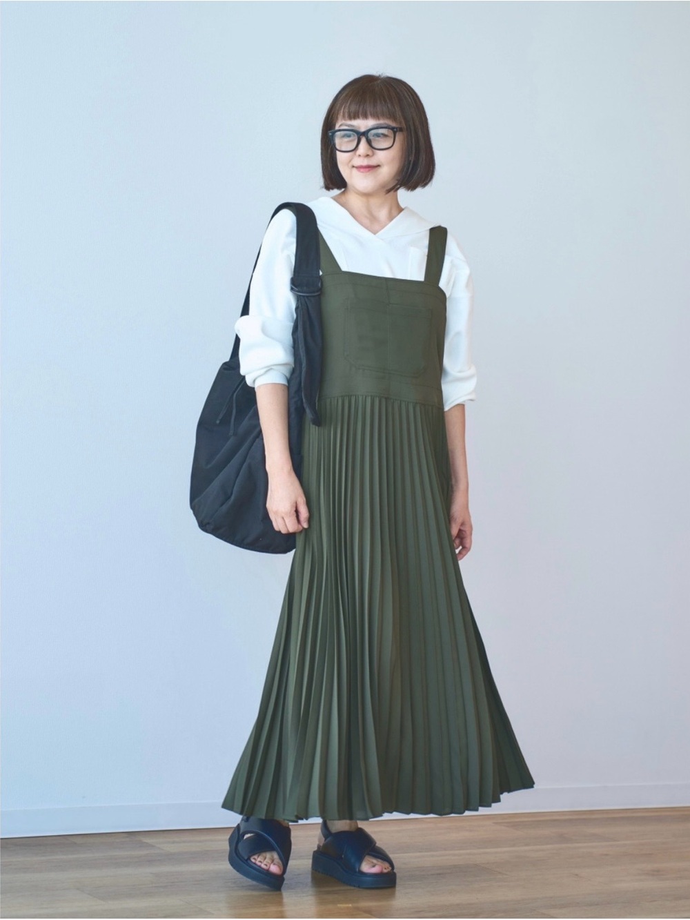 UNIQLO :C Pleated Strap Maxi Dress Olive Green Size S